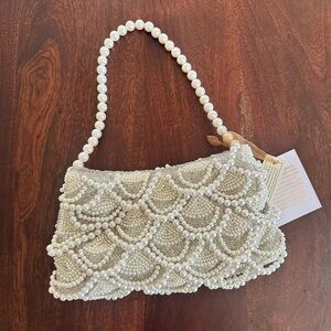 NWT Viral Made in India Beaded Pearl Bag White & Silver